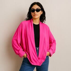 Vintage Liberation Hot Pink Batwing Jacket 80s Kimono Style Made in USA